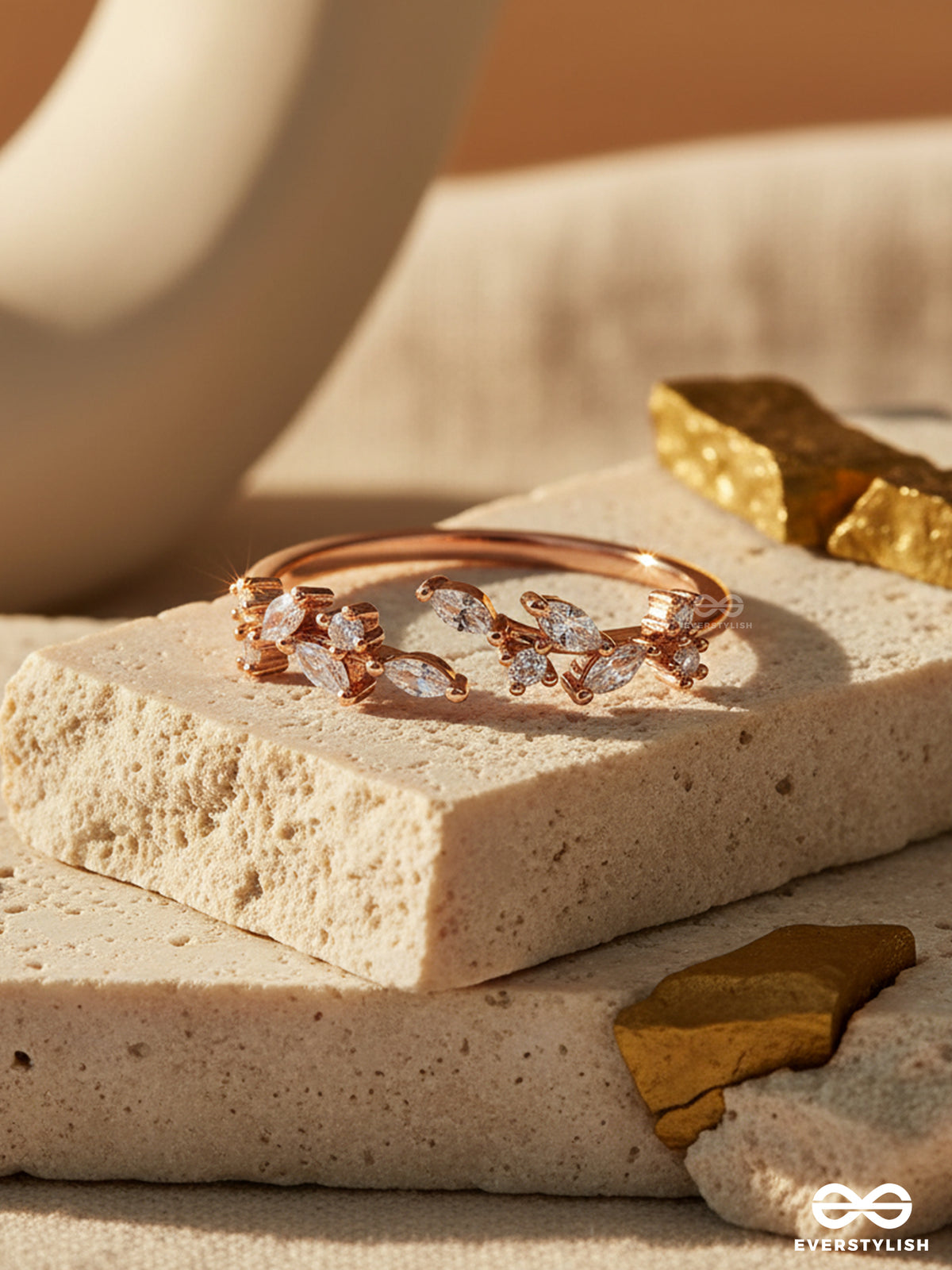 The Snowy Leaves - Embellished Rose Gold Ring