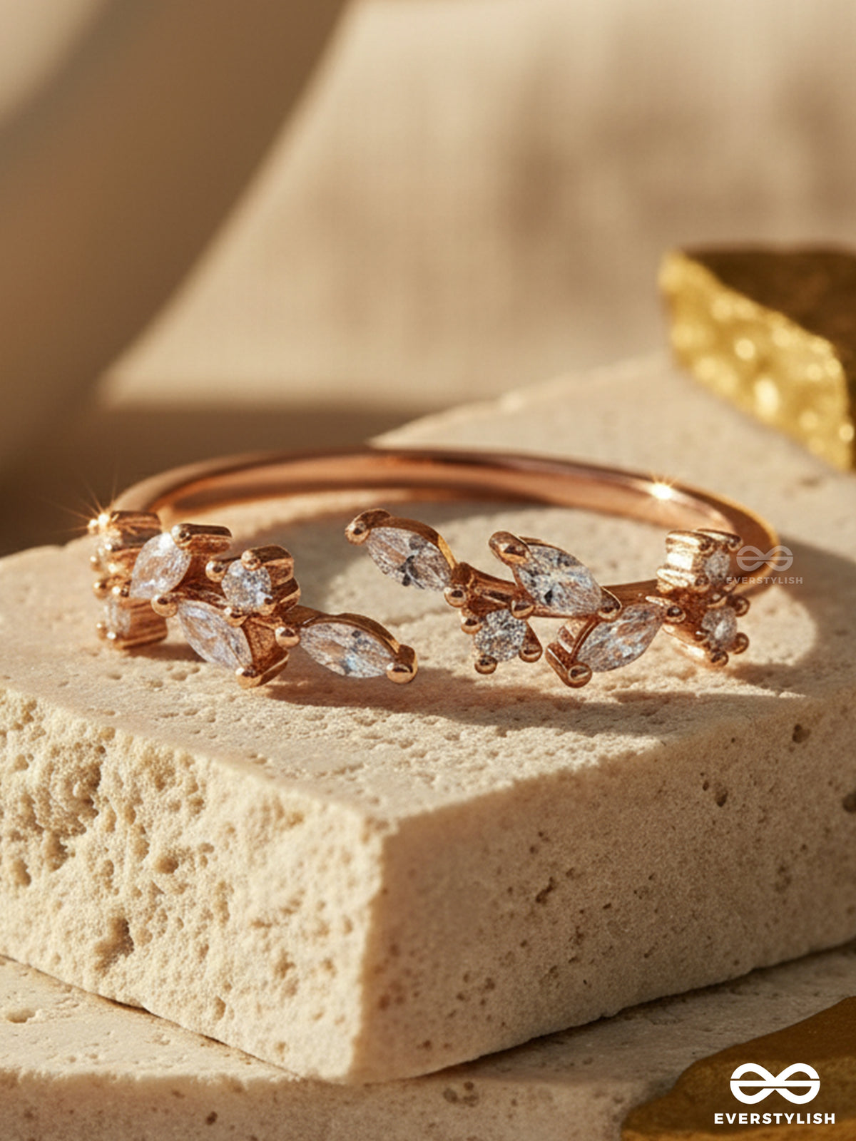 The Snowy Leaves - Embellished Rose Gold Ring