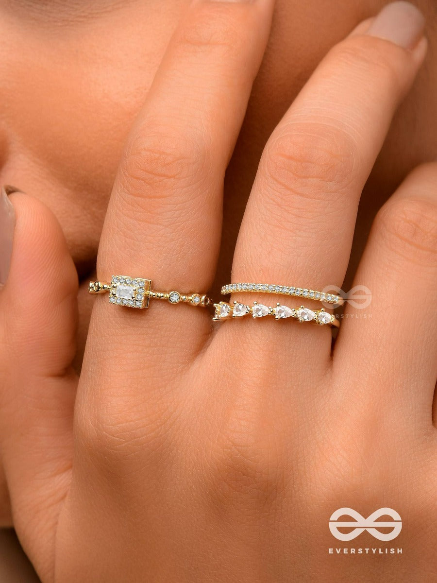 The Diamond Dreams - Golden Cubic Zirconia Rings (Set Of 2 Adjustable)
