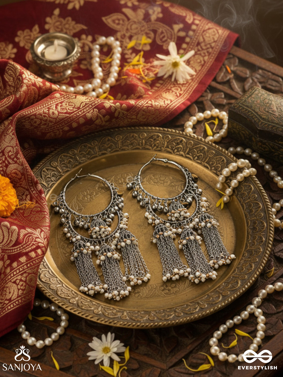 Sampravrisht - The Shimmery Rainfall - Beaded Oxidised Earrings