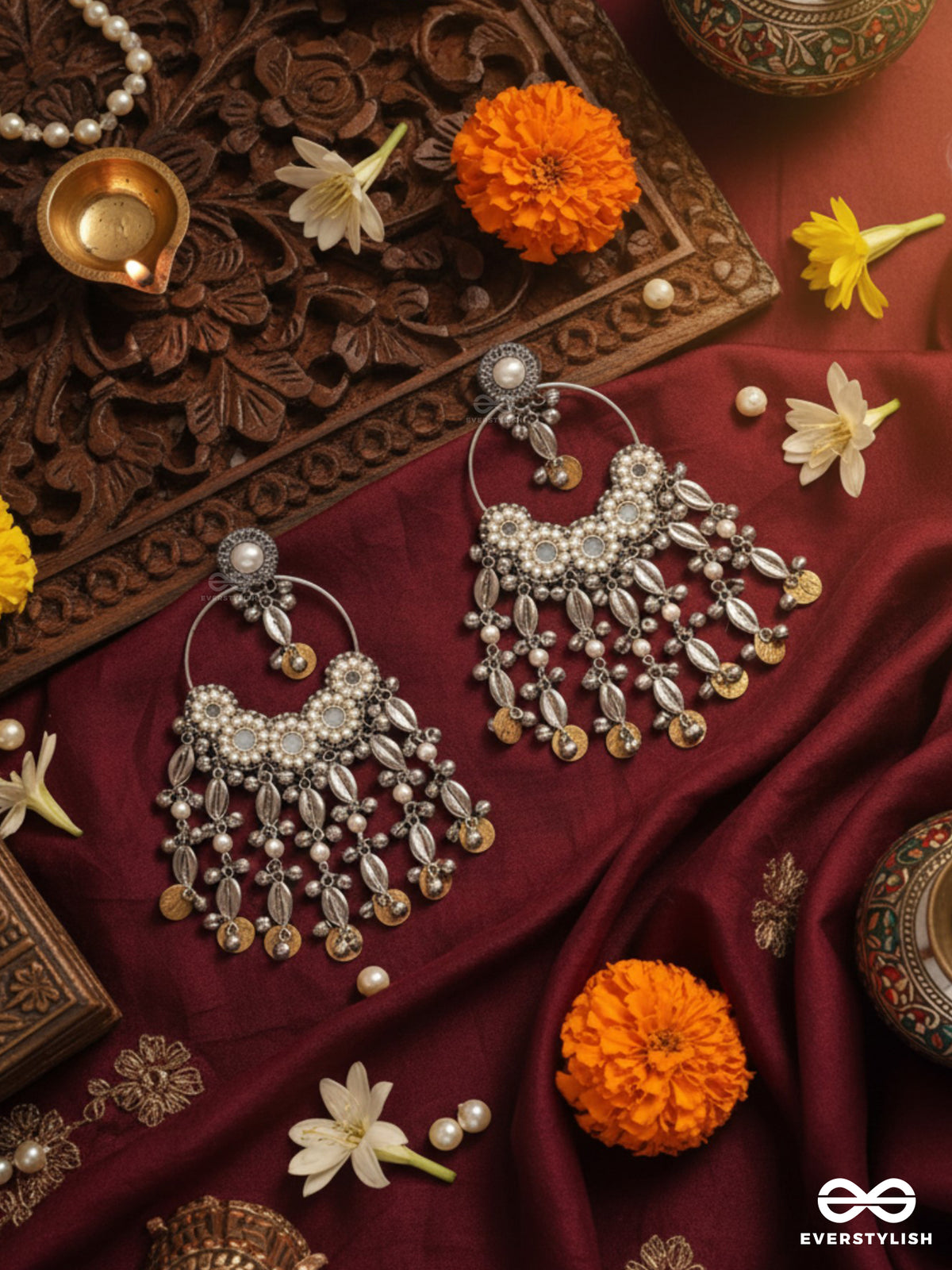 Pakshas - The Shore Craft - Shells, Beads And Coins Hand Embroidered Earrings