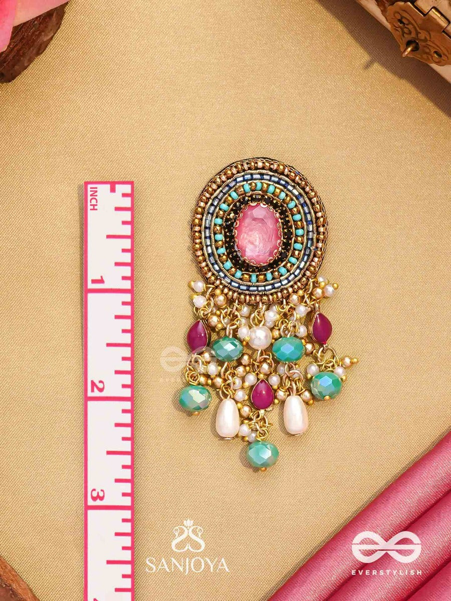 Prakhyaih - The Hazy Splendor - Stones, Beads And Pearl Drops Hand Embroidered Earrings
