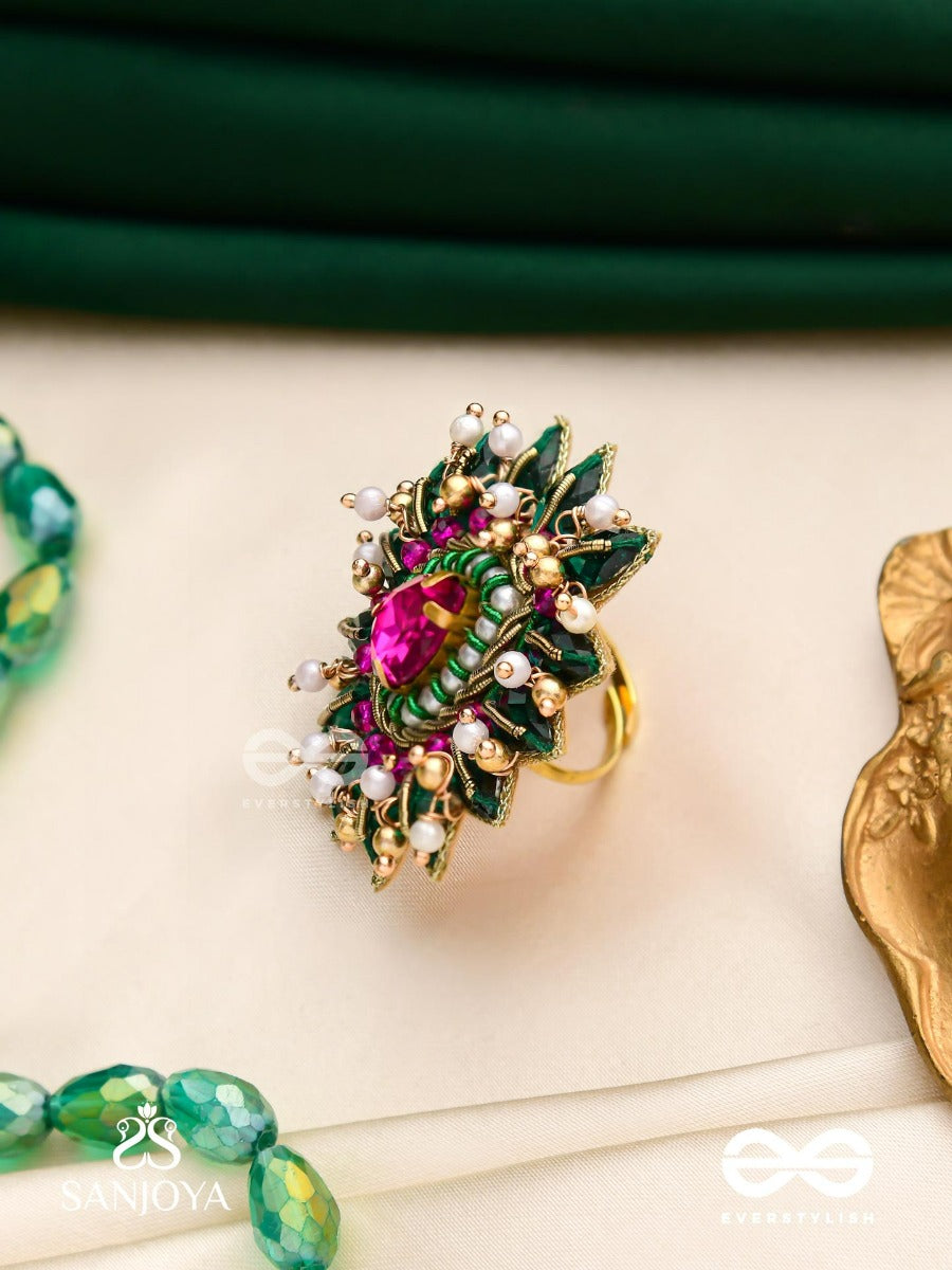 Kantara - The Charm Holder - Embroidered Flower Design With Purple Gemstone And Pearls