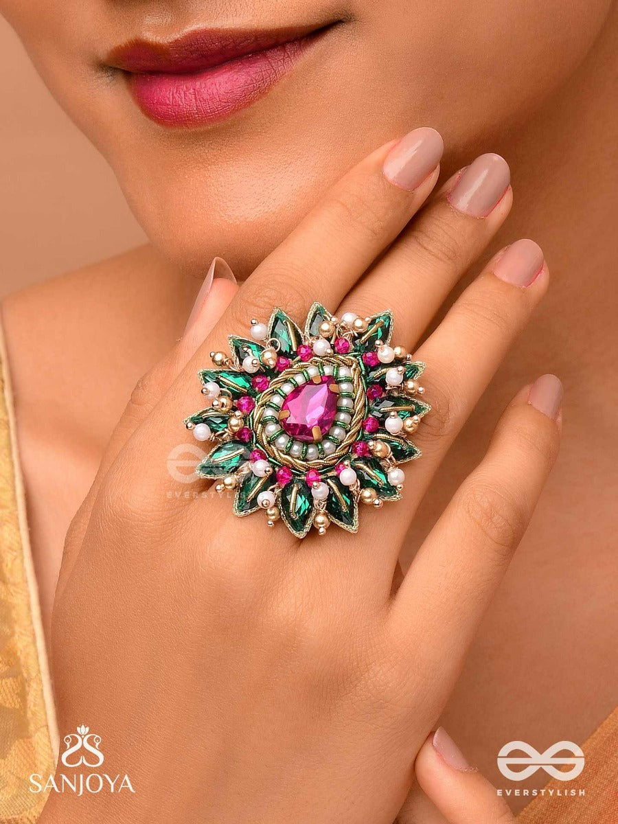 Kantara - The Charm Holder - Embroidered Flower Design With Purple Gemstone And Pearls