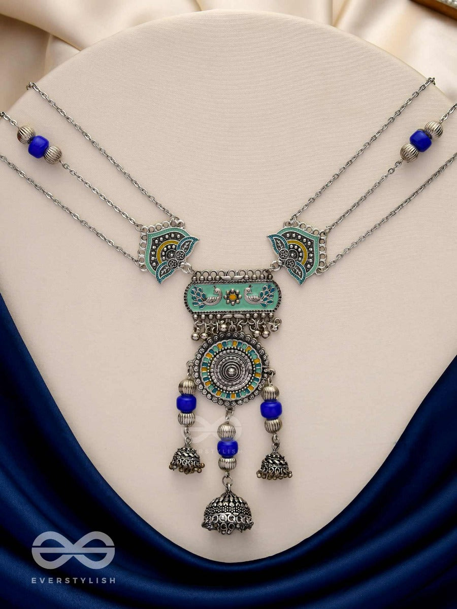 Oxi Radiance - Oxidized Necklace With Blue And Green Enamel Work