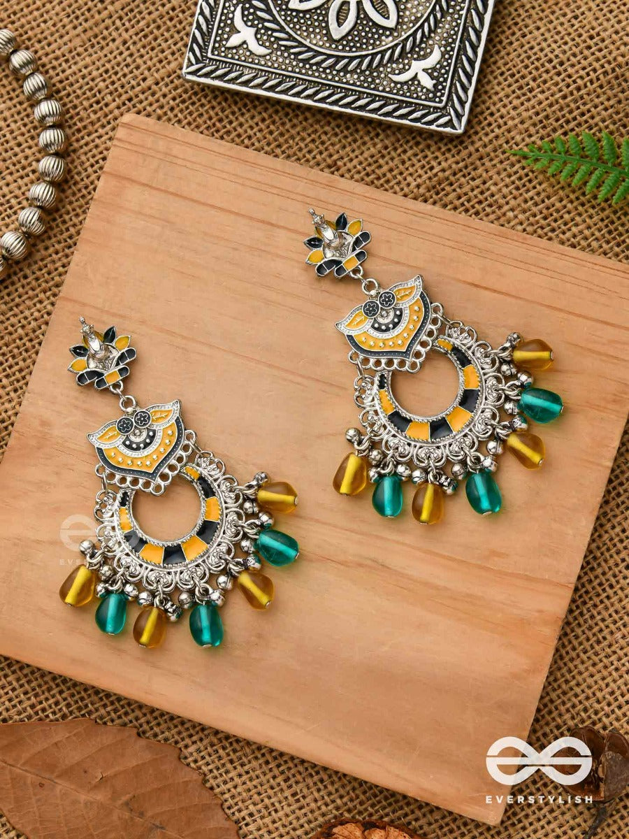 The Garland Of Gems - Statement Oxidized Jodhpuri Jhumkas With Beads
