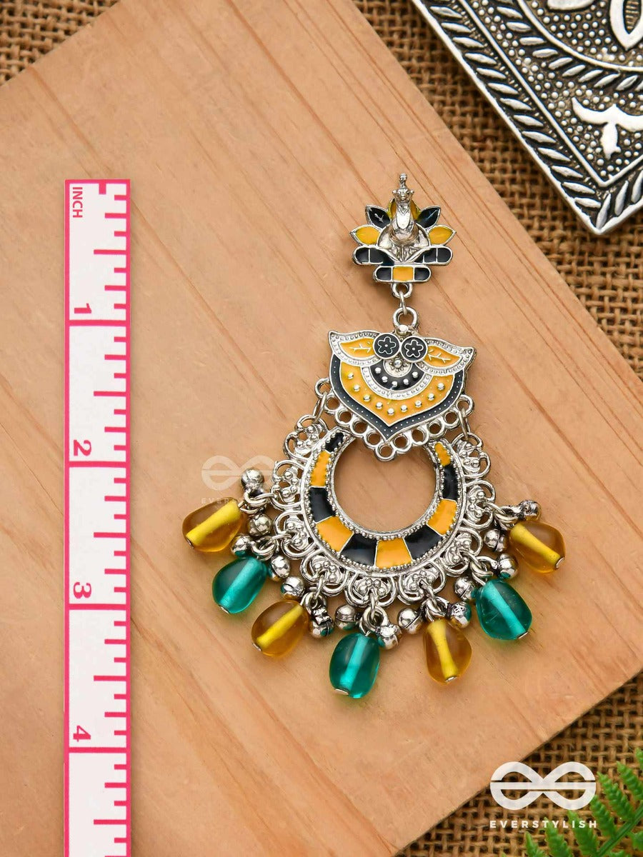 The Garland Of Gems - Statement Oxidized Jodhpuri Jhumkas With Beads