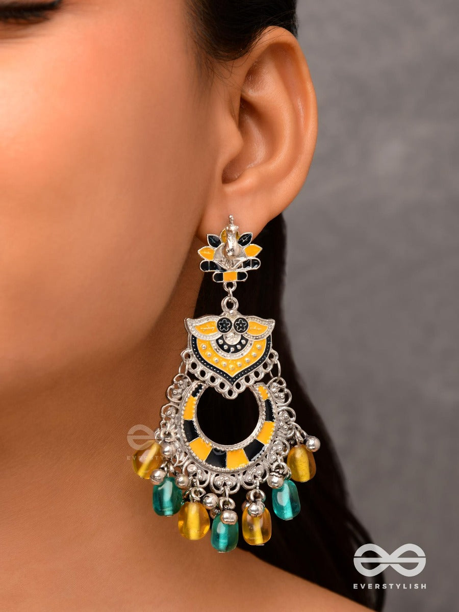 The Garland Of Gems - Statement Oxidized Jodhpuri Jhumkas With Beads