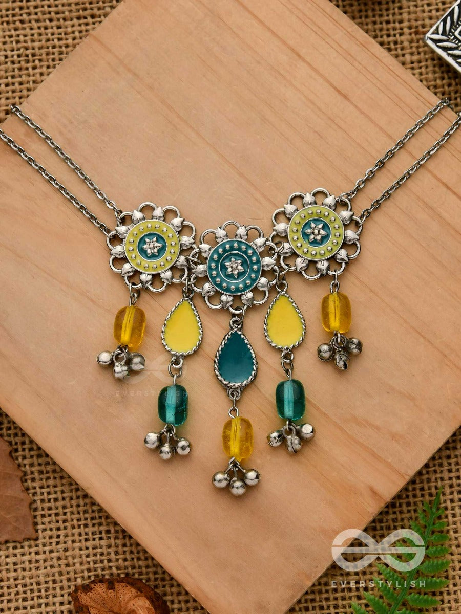 The Shades Of Earth - Floral Motifs With Blue And Yellow Stones