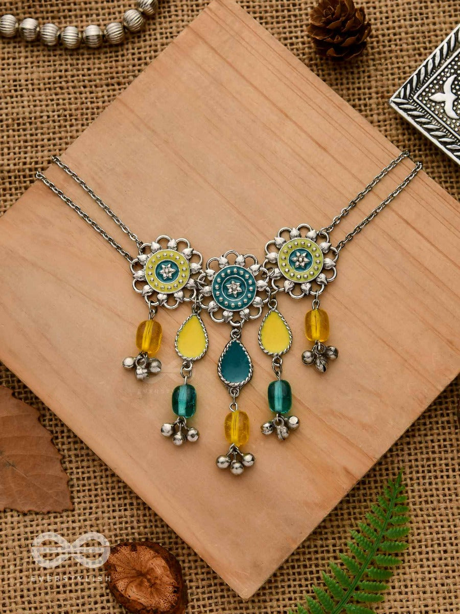 The Shades Of Earth - Floral Motifs With Blue And Yellow Stones