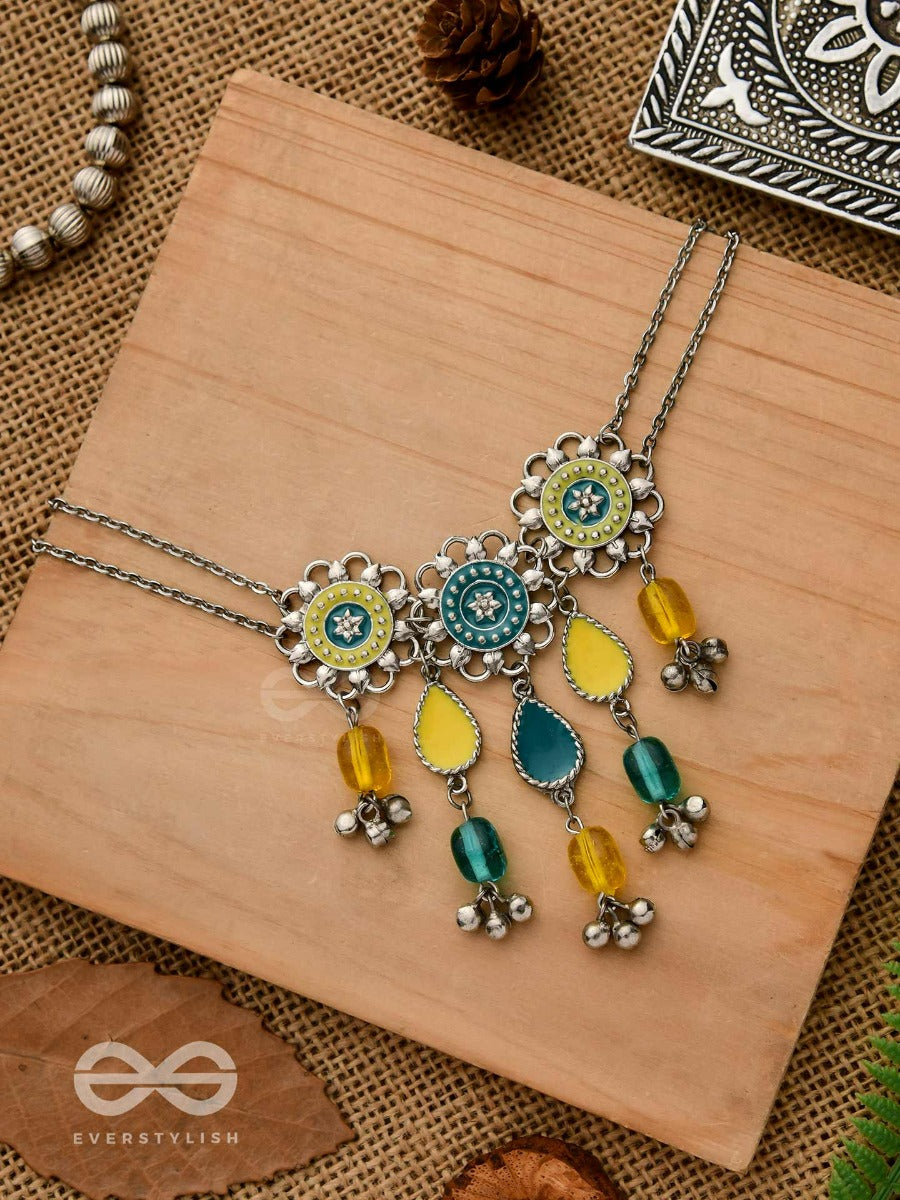 The Shades Of Earth - Floral Motifs With Blue And Yellow Stones