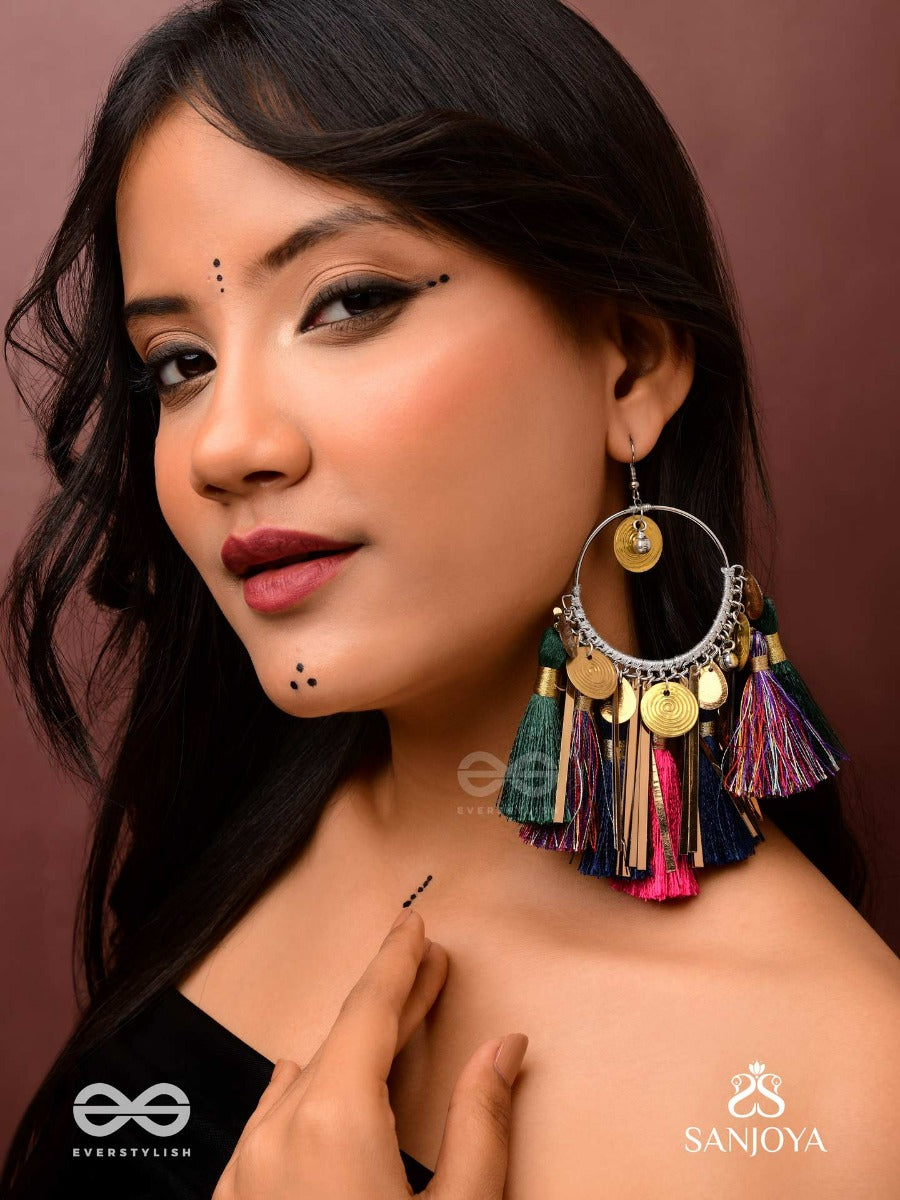 Rasika - The Power Of Aesthetics - Oxidized Hoops Decorated With Multicolour Tassels