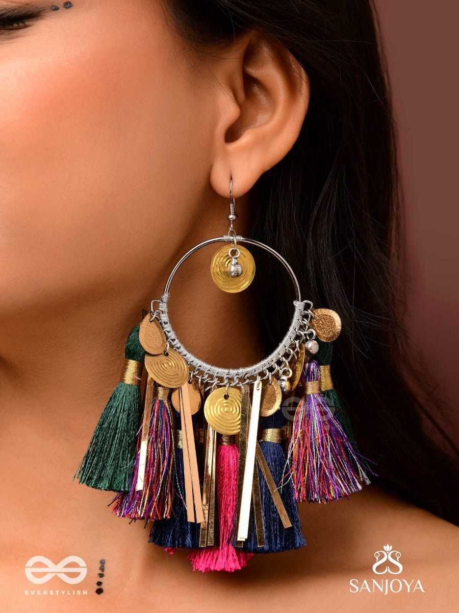 Rasika - The Power Of Aesthetics - Oxidized Hoops Decorated With Multicolour Tassels