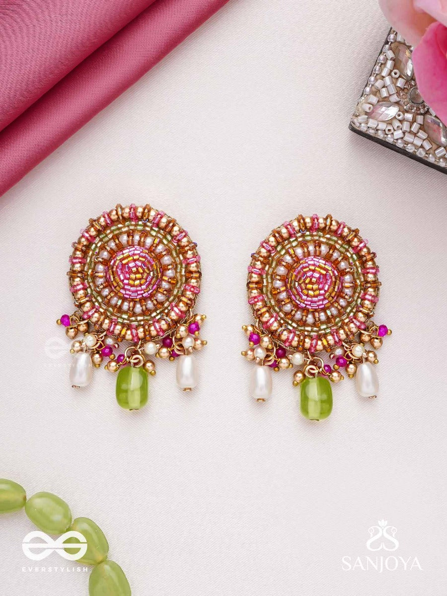 Manikyamandala- Gem Mandala-Circular Motifs Embellished With Pink And Golden Accents, Beads, And Stones