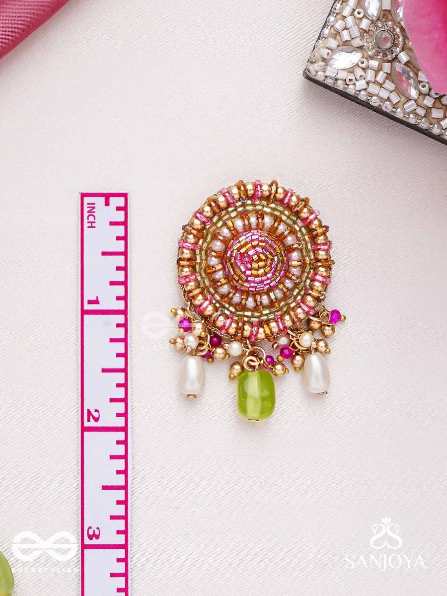 Manikyamandala- Gem Mandala-Circular Motifs Embellished With Pink And Golden Accents, Beads, And Stones