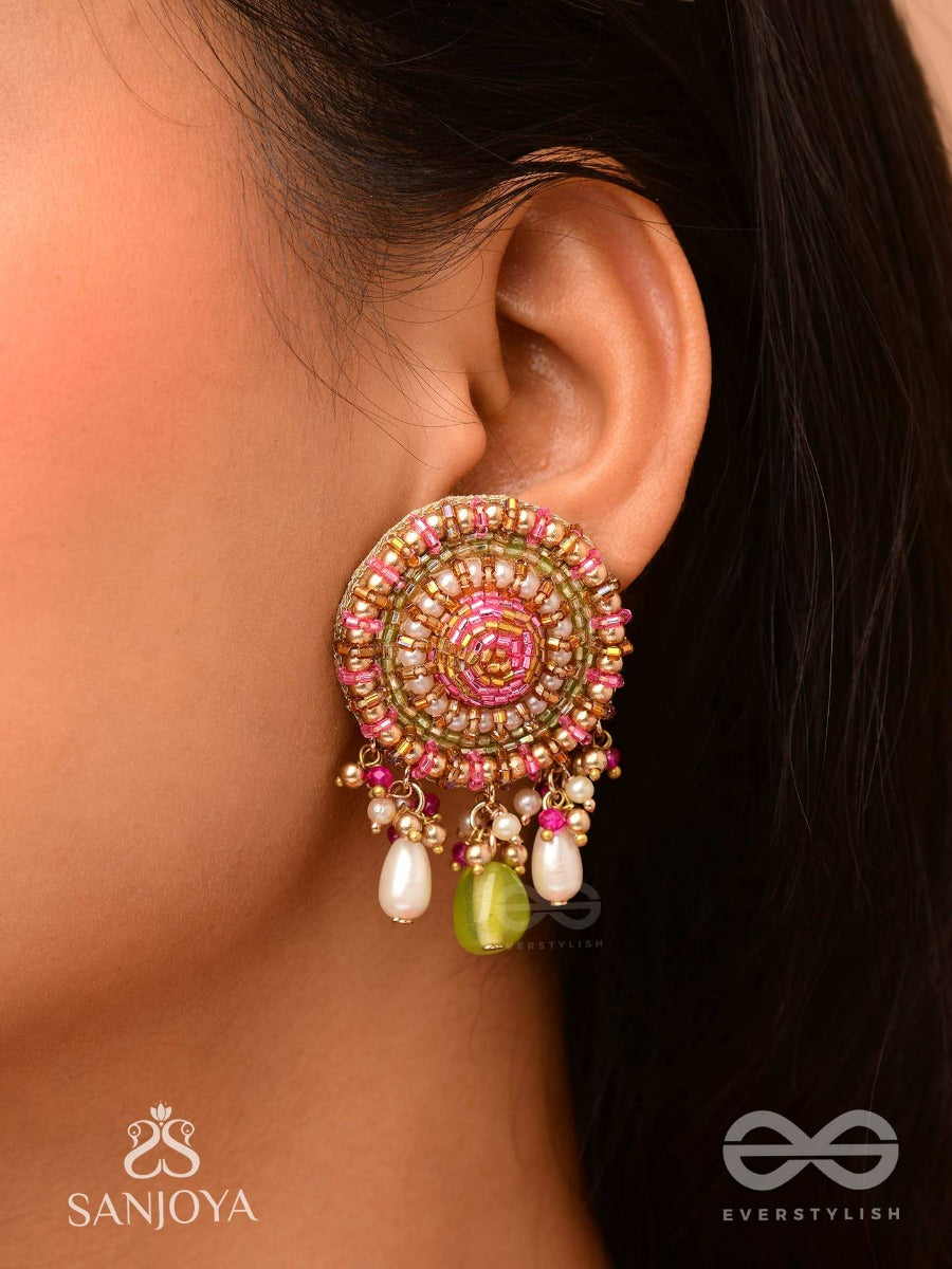 Manikyamandala- Gem Mandala-Circular Motifs Embellished With Pink And Golden Accents, Beads, And Stones