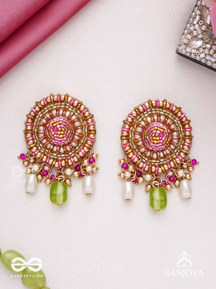 Manikyamandala- Gem Mandala-Circular Motifs Embellished With Pink And Golden Accents, Beads, And Stones