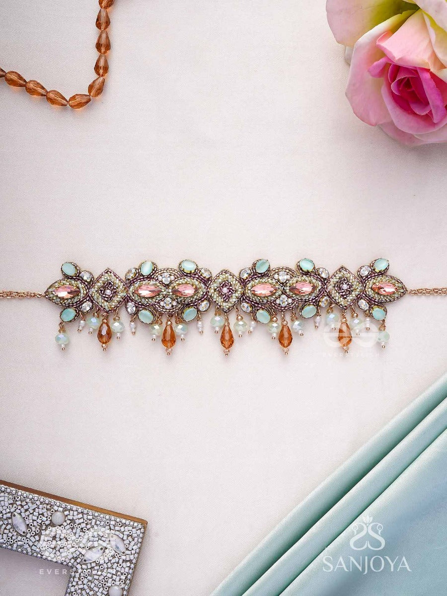 Manimalika- String Of Jewels- Pastel-Coloured Choker With Beads & Gemstones Set In A Delicate Pattern.