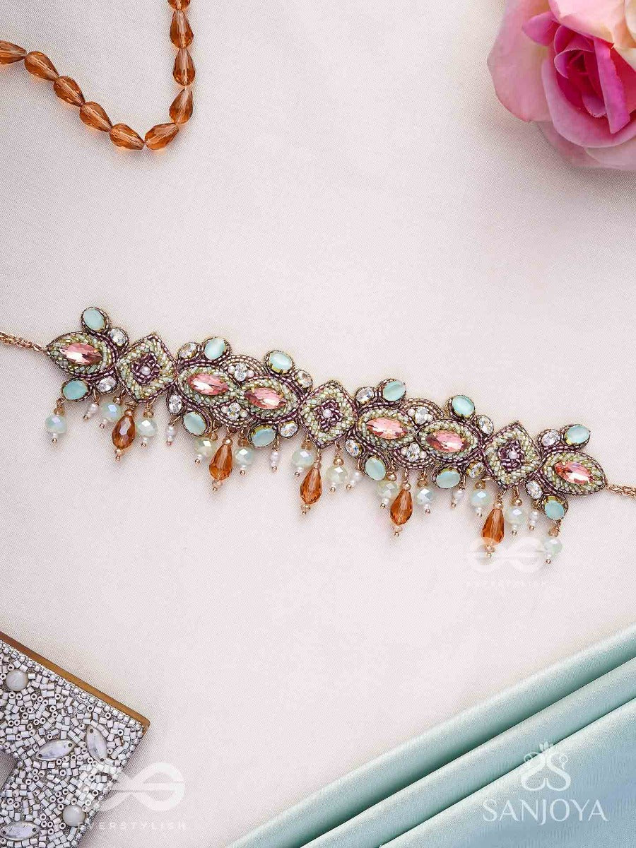 Manimalika- String Of Jewels- Pastel-Coloured Choker With Beads & Gemstones Set In A Delicate Pattern.