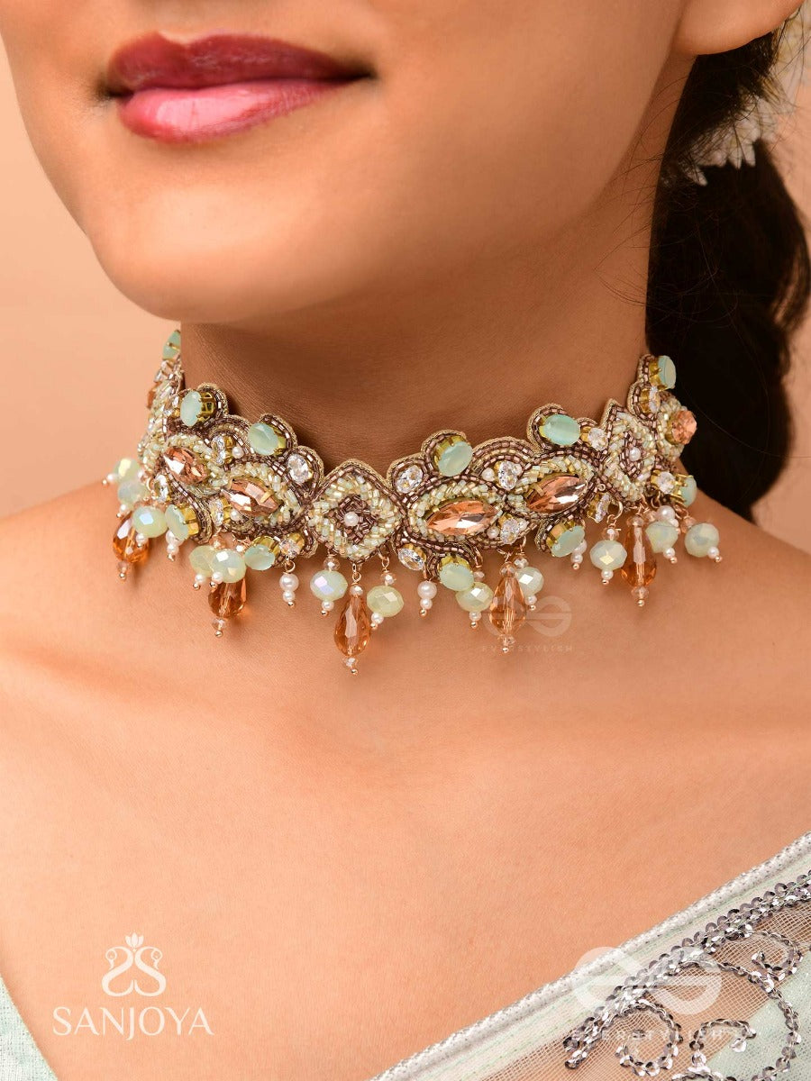 Manimalika- String Of Jewels- Pastel-Coloured Choker With Beads & Gemstones Set In A Delicate Pattern.