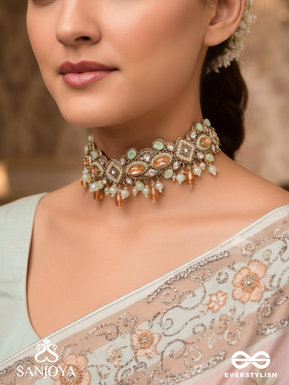 Manimalika- String Of Jewels- Pastel-Coloured Choker With Beads & Gemstones Set In A Delicate Pattern.