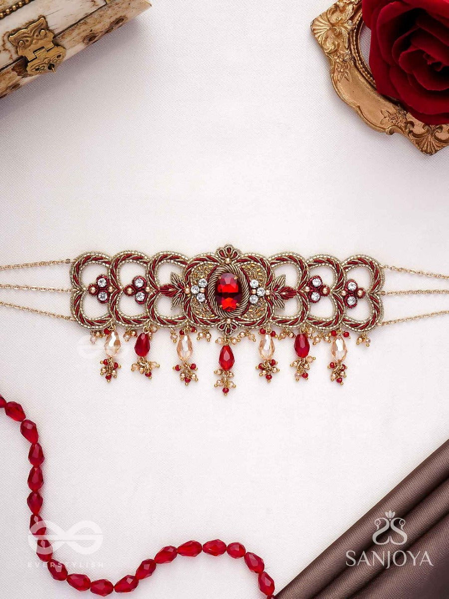Ratnavati Hara- Adorned With Gemstones- Embroidered Gemstone Neckpiece With Beads & Thread Work