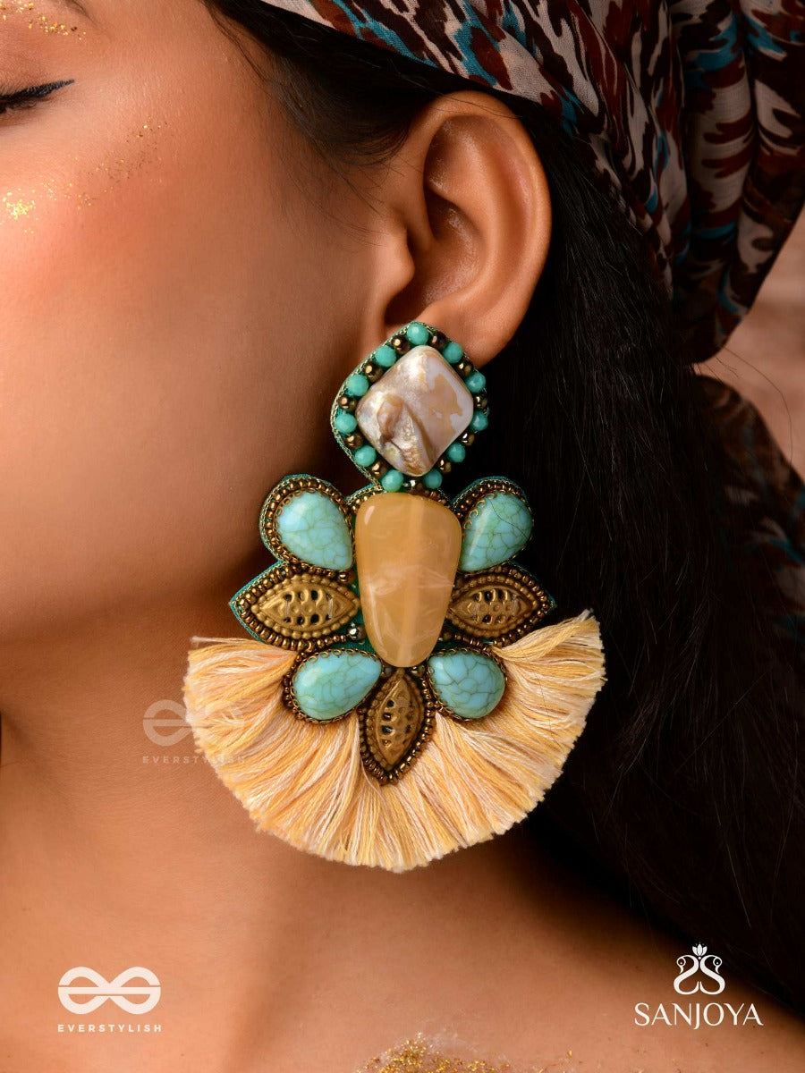 Kancisikha-Tassel Glow Earrings-Blend Of Gemstones,Beads And Bohemian Macrame Fringes For A Free-Spirited Look.