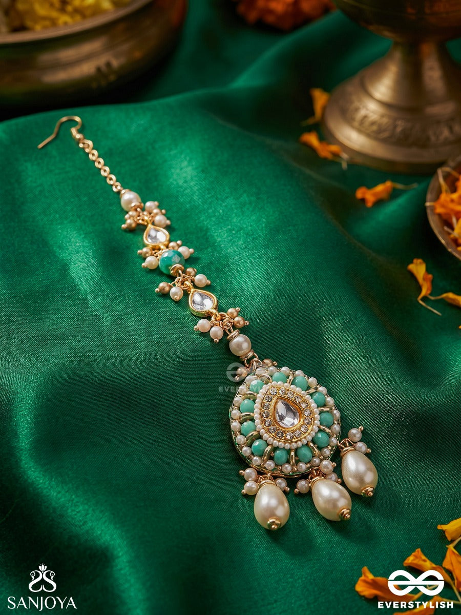 Shravika - Graceful Hearing - Decorative Maangtika With Gemmed Motif And Drop Details