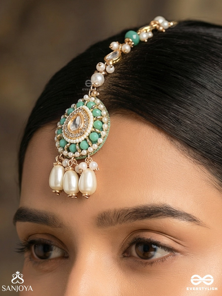 Shravika - Graceful Hearing - Decorative Maangtika With Gemmed Motif And Drop Details