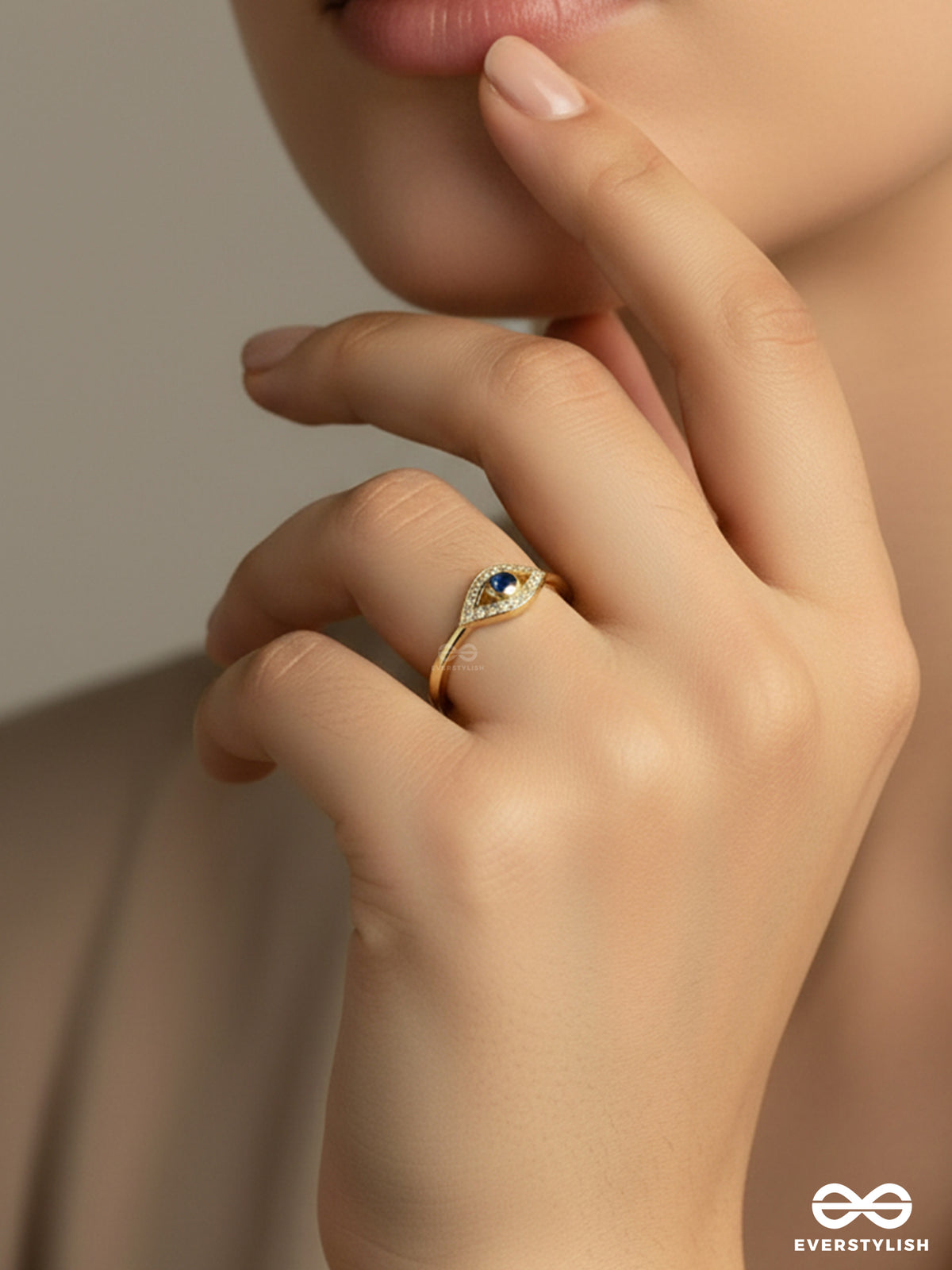 Mystic Evil Eye - 18K Gold Plated Anti-Tarnish Statement Blue Stone Ring Inlaid With Cubic Zicronia Stones