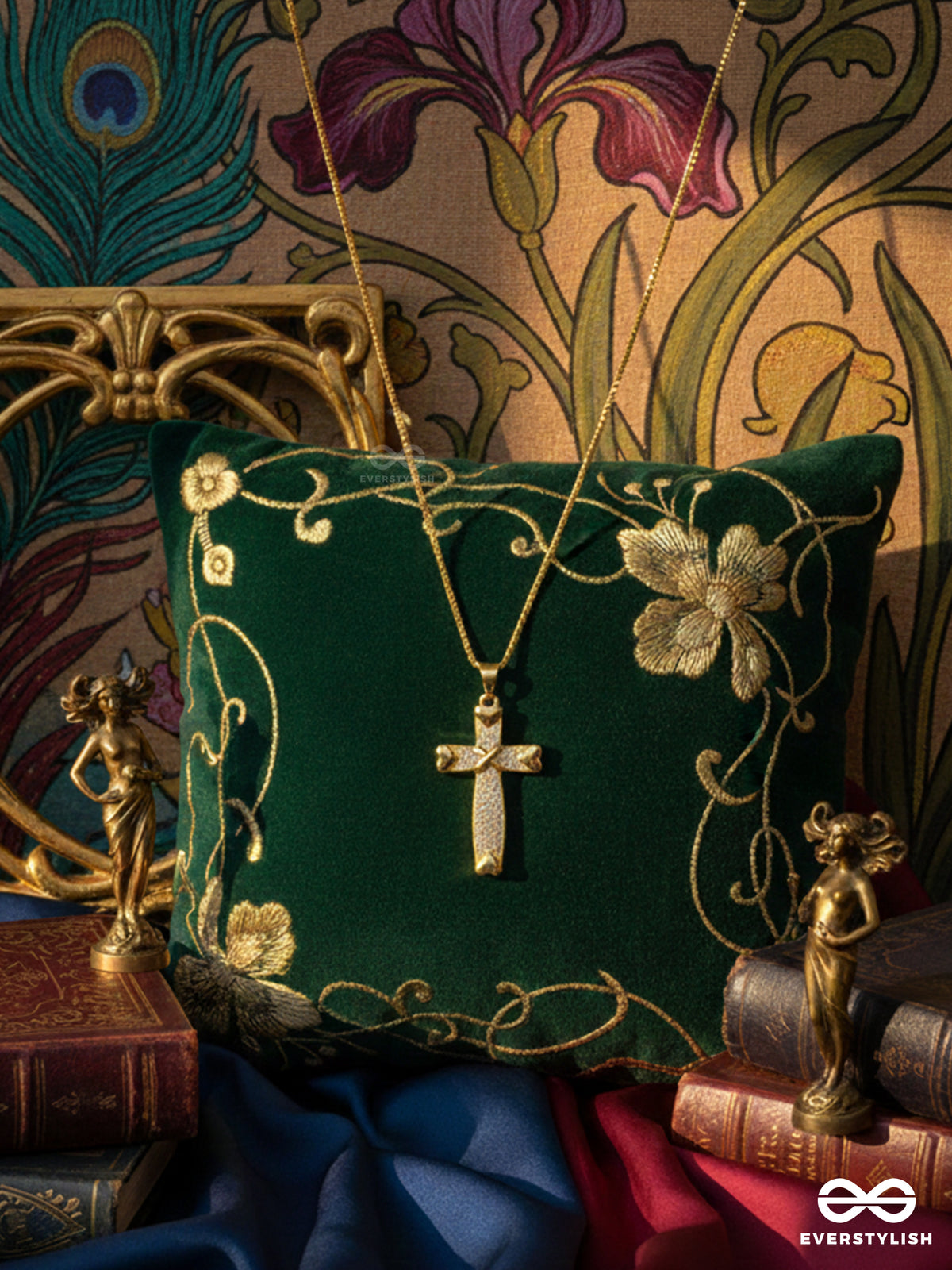 Holy Cross - 18K Gold Plated Anti-Tarnish Statement Christ's Cross Necklace Inlaid With Cubic Zicronia Stones