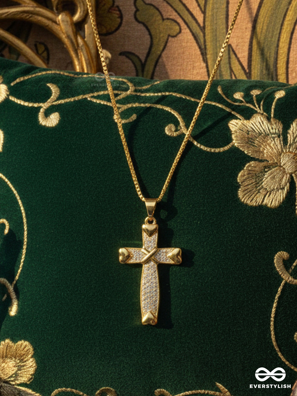 Holy Cross - 18K Gold Plated Anti-Tarnish Statement Christ's Cross Necklace Inlaid With Cubic Zicronia Stones