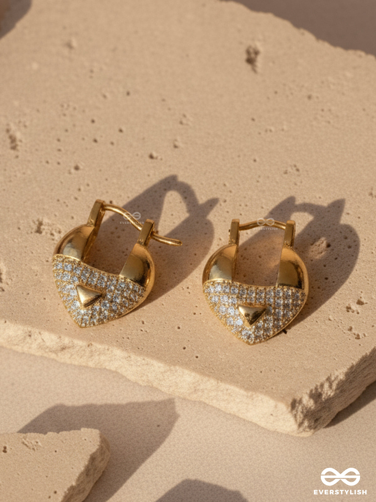 Eternally Locked Away - 18K Gold Plated Anti-Tarnish Statement Earrings With Cubic Zicronia Stones