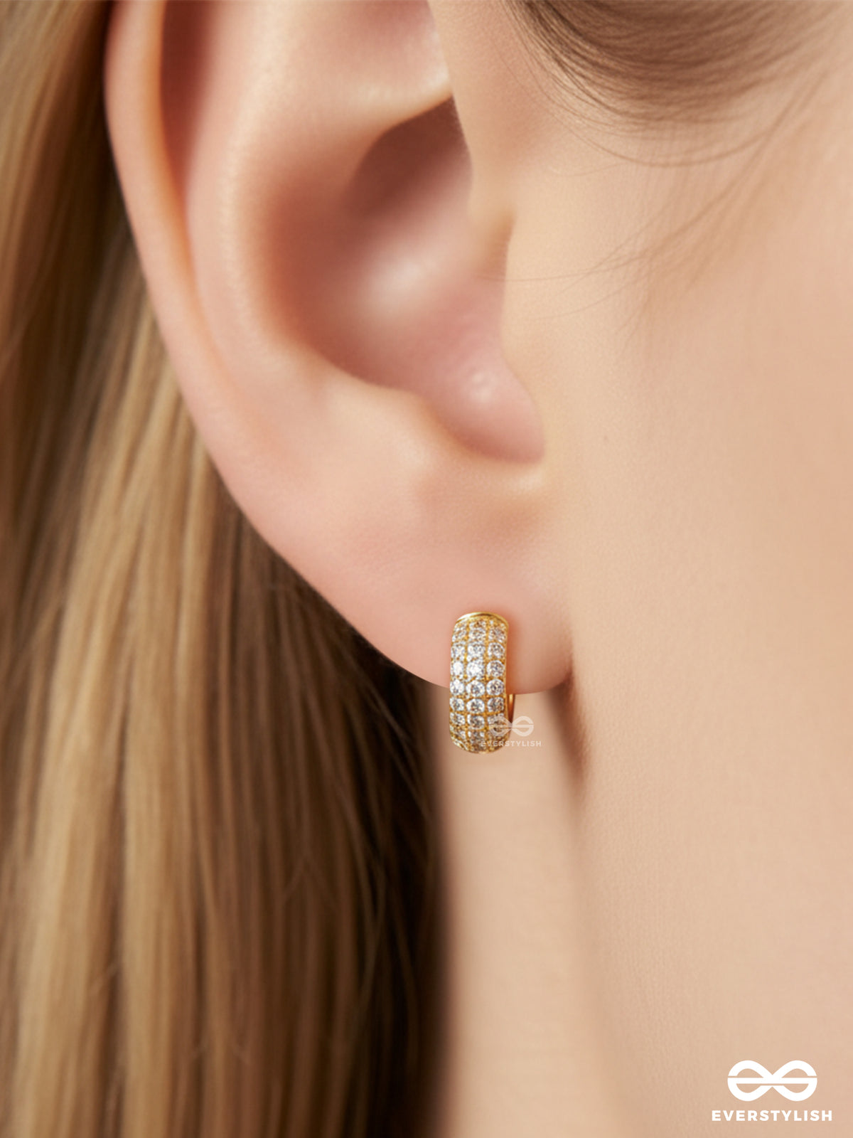 Emboldened Sparkles - 18K Gold Plated Anti-Tarnish Statement Hoop Earrings Inlaid With Cubic Zicronia Stones