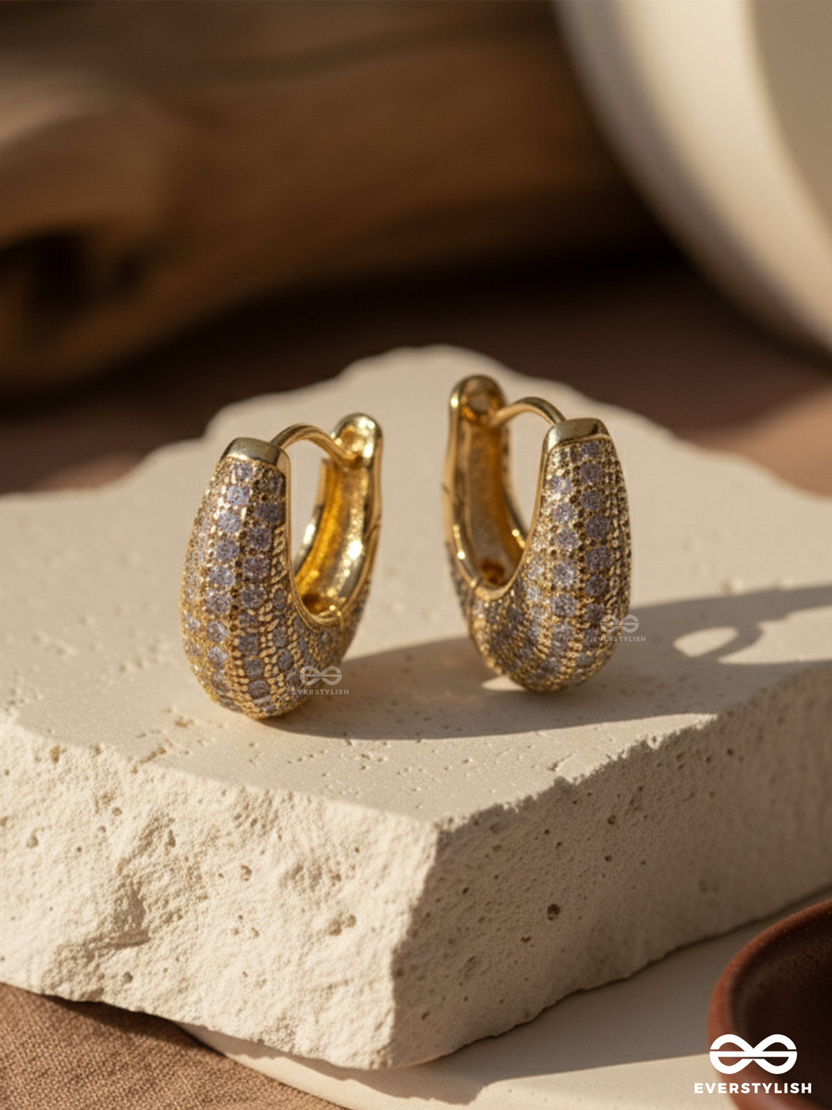 Shiny Splendour - 18K Gold Plated Anti-Tarnish Statement Stud Earrings Inlaid With Cubic Zicronia Stones