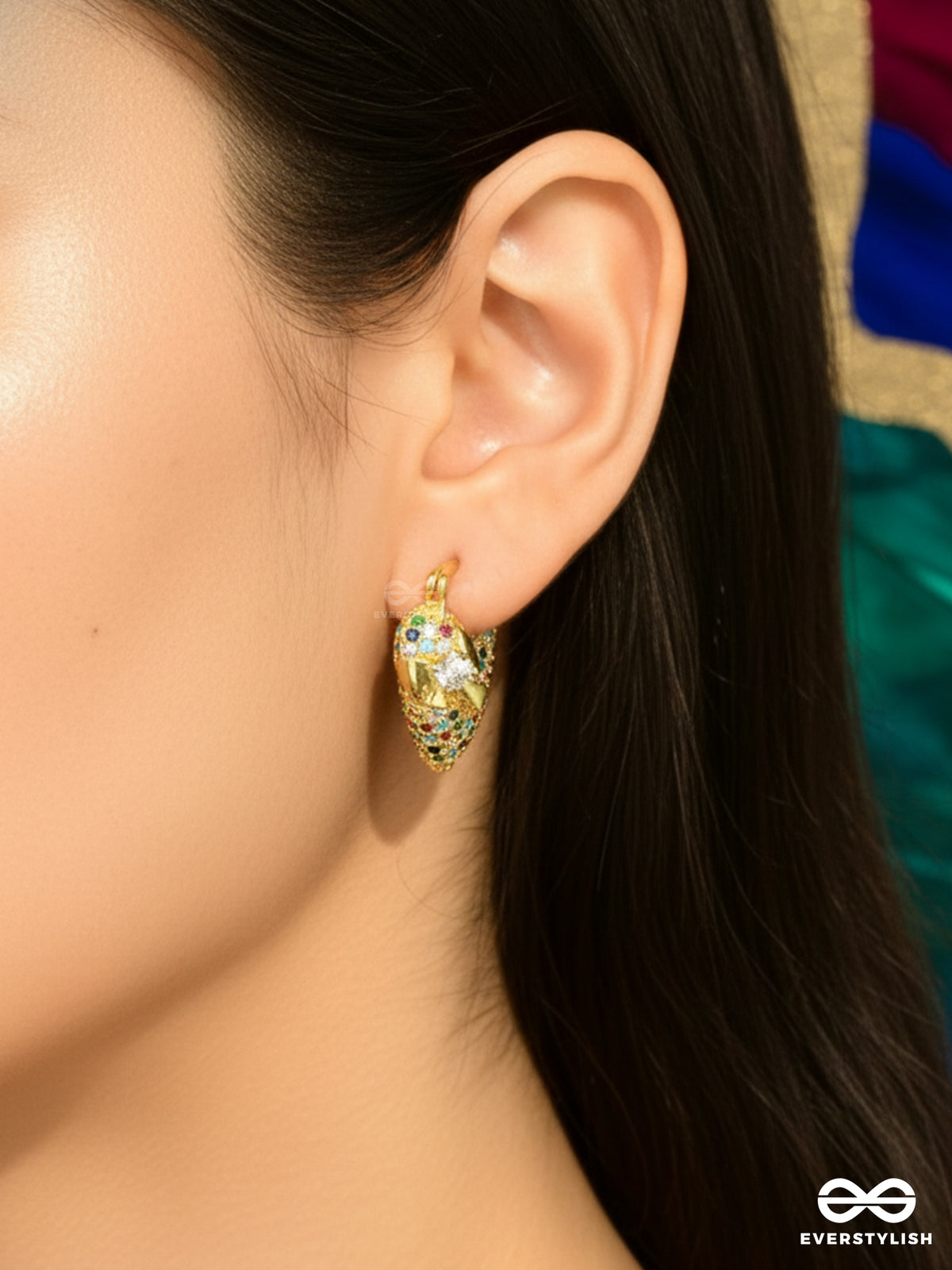 Twilight Amour - Heart Shaped Shiny 18K Gold Plated Anti-Tarnish Statement Earrings With Cubic Zicronia Stones