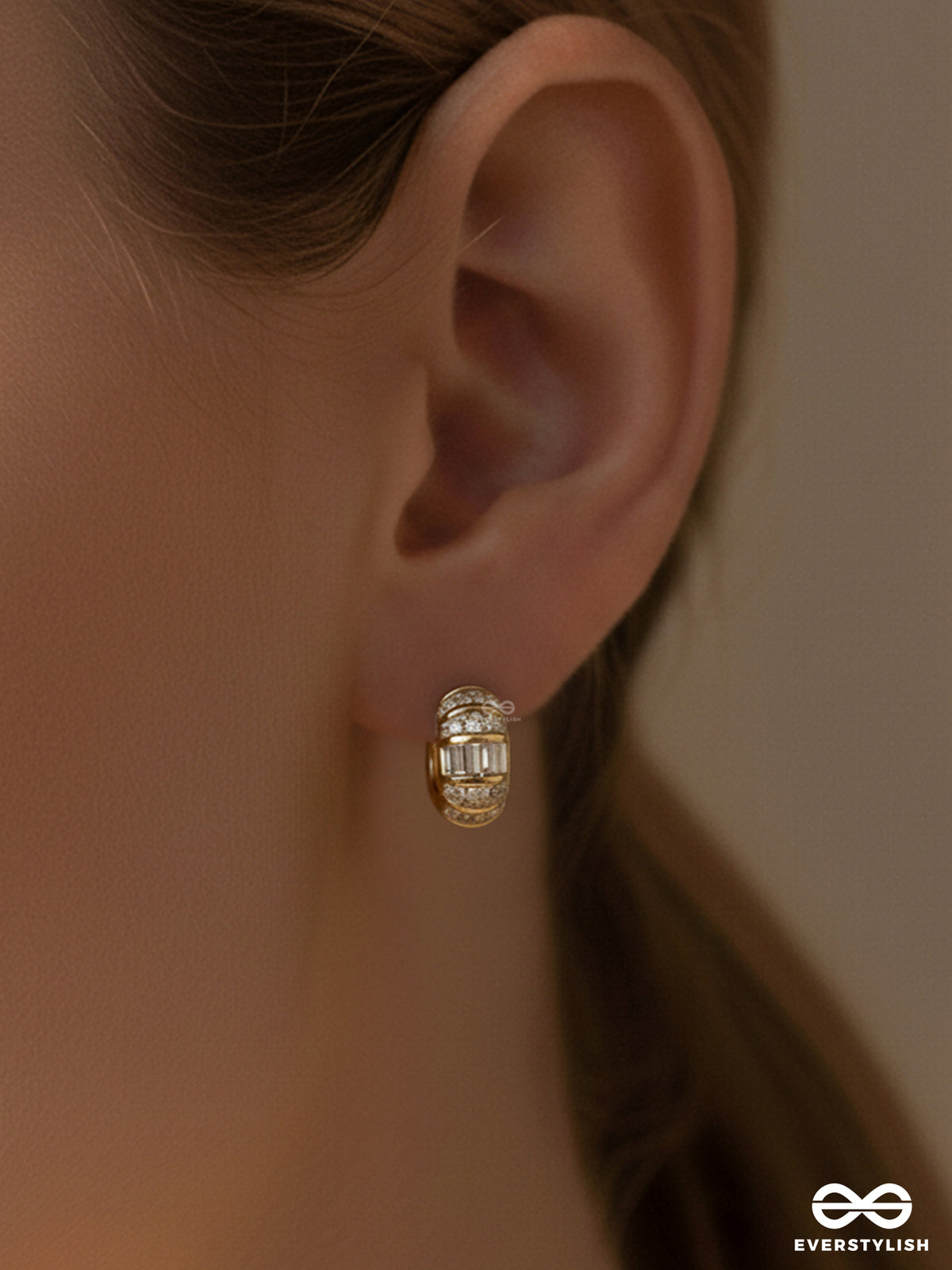 Gleaming Band - 18K Gold Plated Anti-Tarnish Classy Hoops Earrings Inlaid With Cubic Zicronia Stones