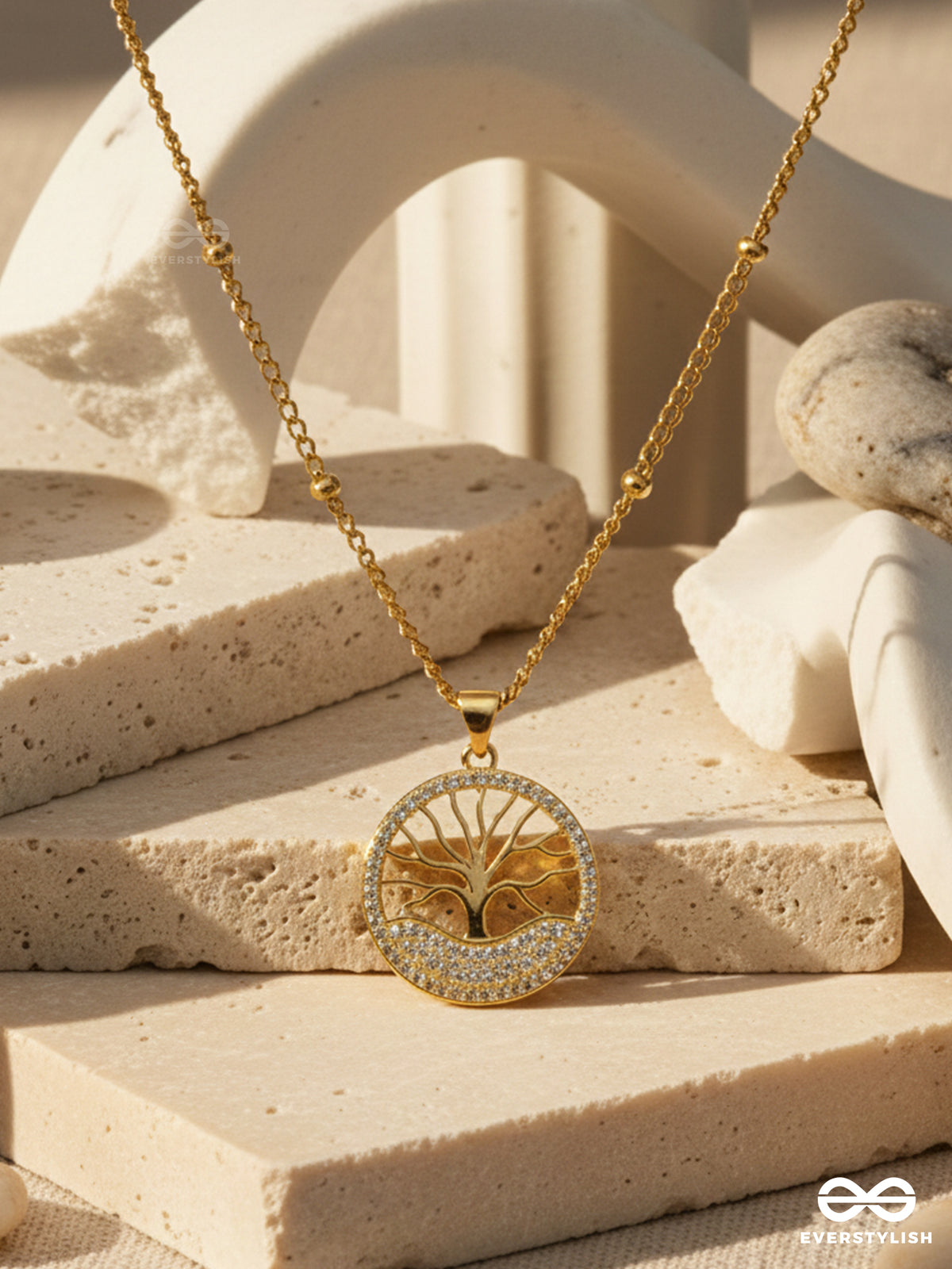 Tree Of Wisdom - 18K Gold Plated Anti-Tarnish Neckpiece Inlaid With Cubic Zicronia Stones