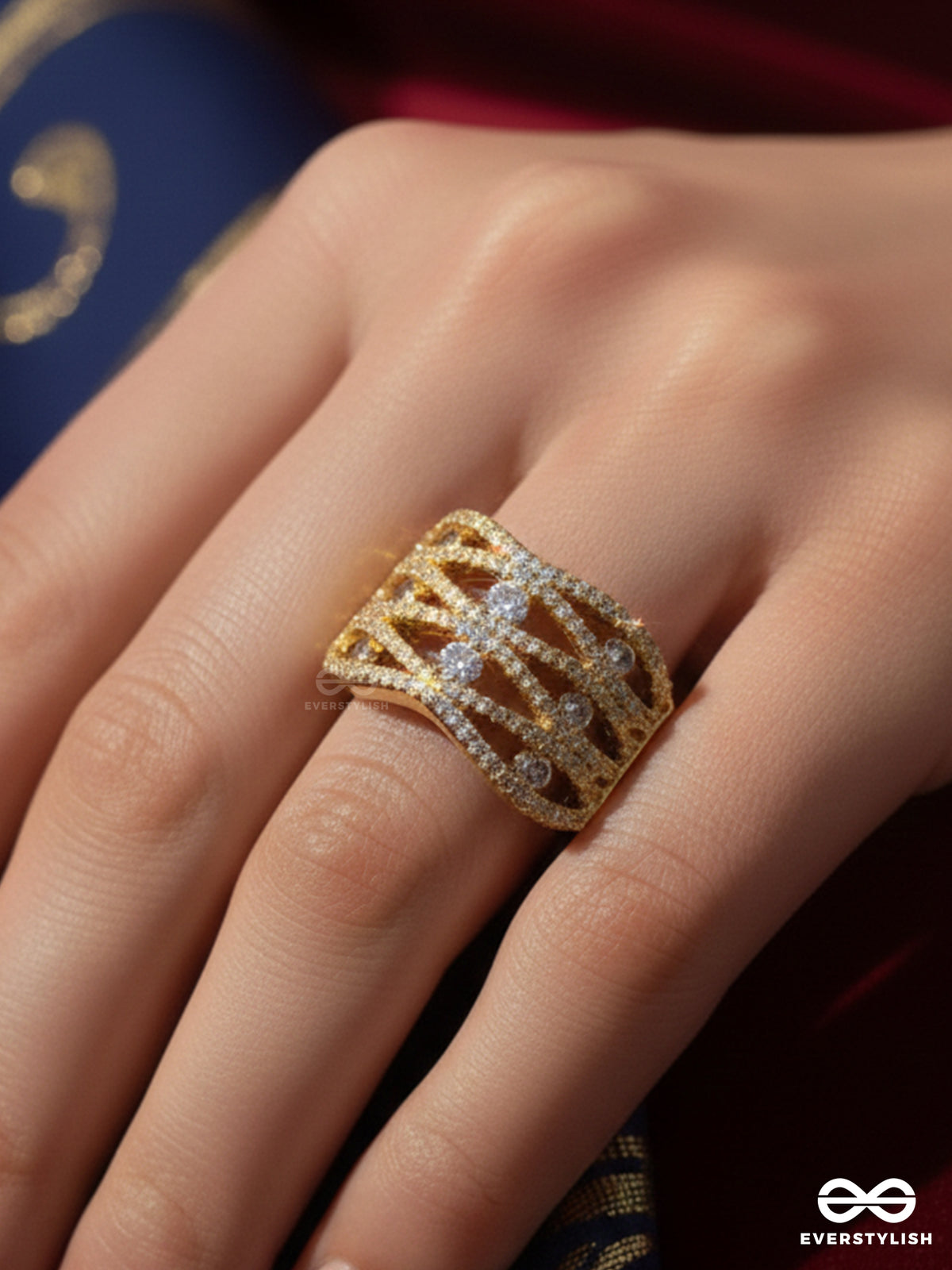 Glaring Magnificence - 18K Gold Plated Anti-Tarnish Ring Inlaid With Cubic Zicronia Stones