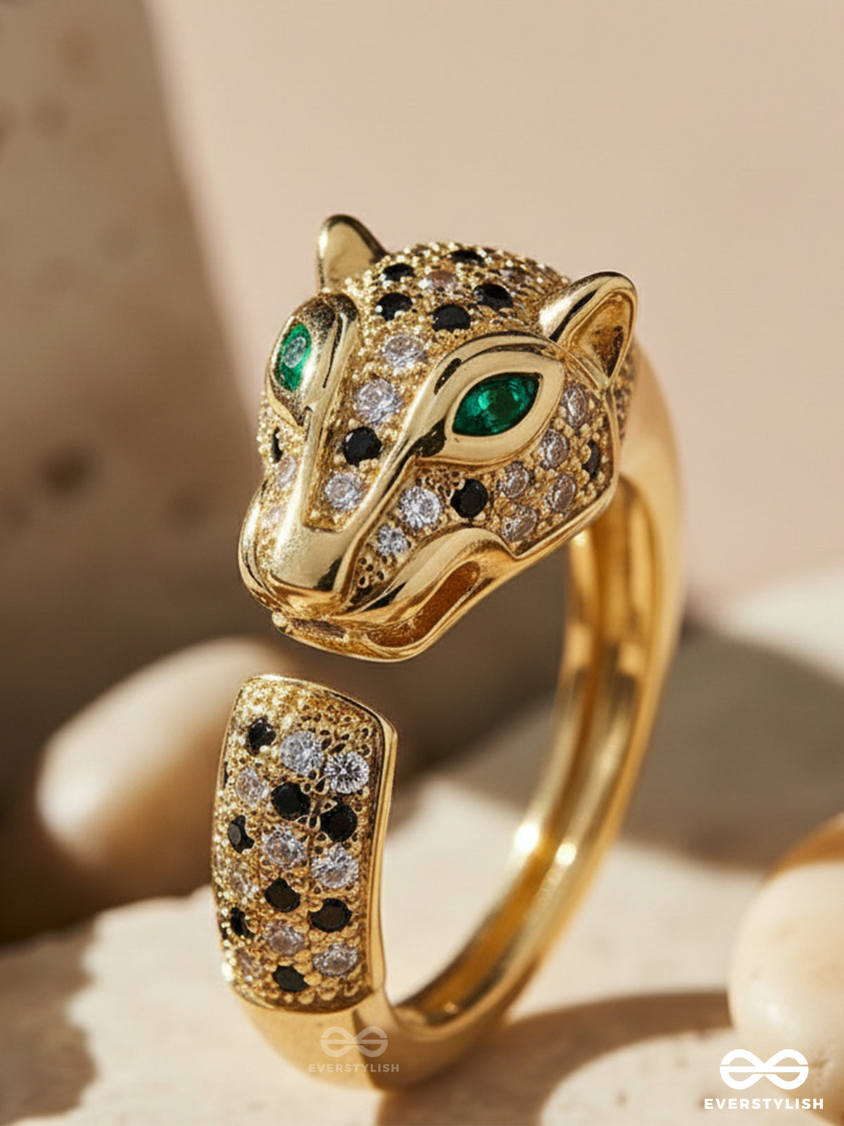 Midnight Panther- 18K Gold Plated Anti-Tarnish Embellished Ring Inlaid With Cubic Zicronia Stones