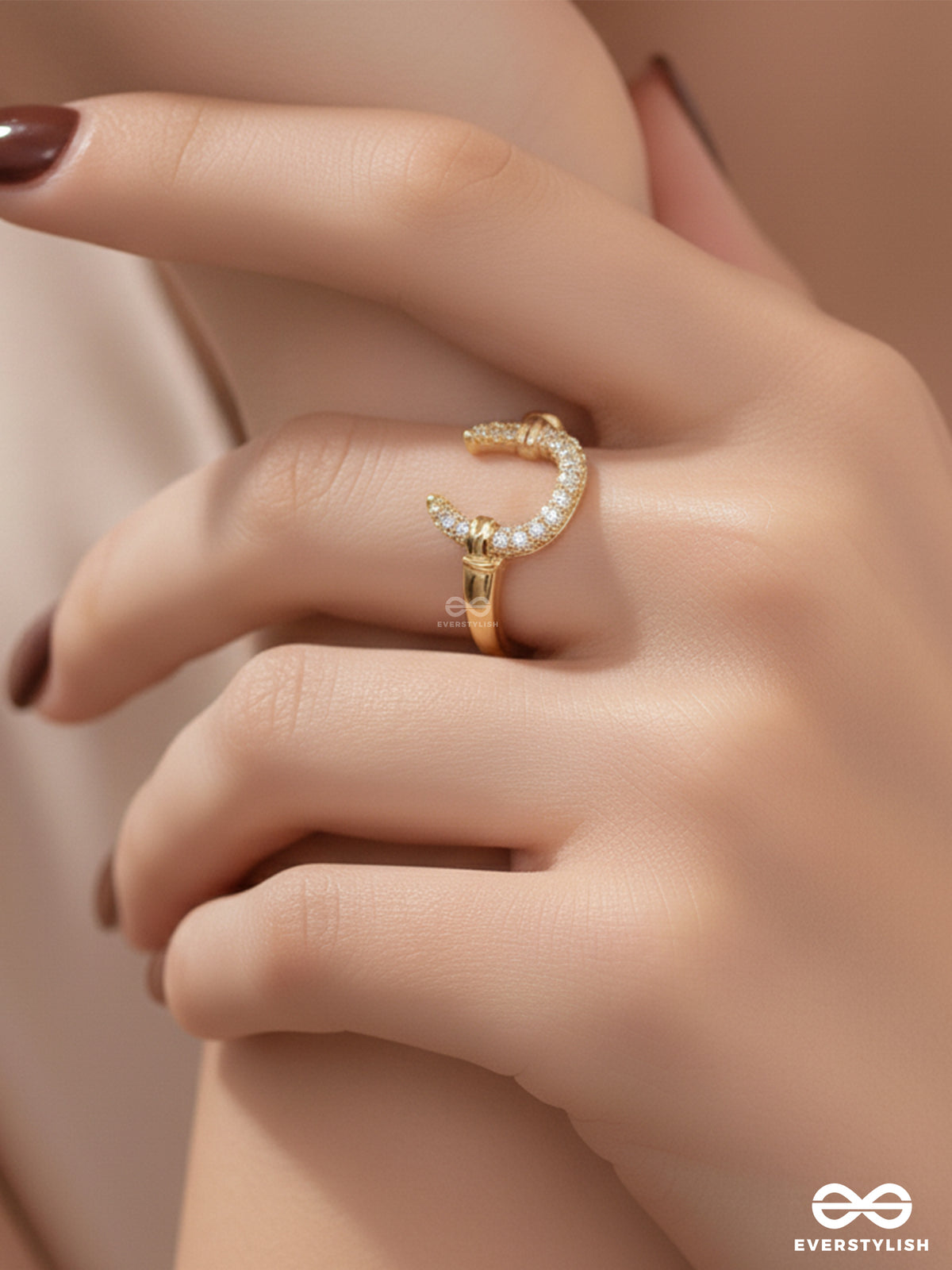 Moonlit Curve - 18K Gold Plated Anti-Tarnish Luxury Ring Inlaid With Cubic Zicronia Stones