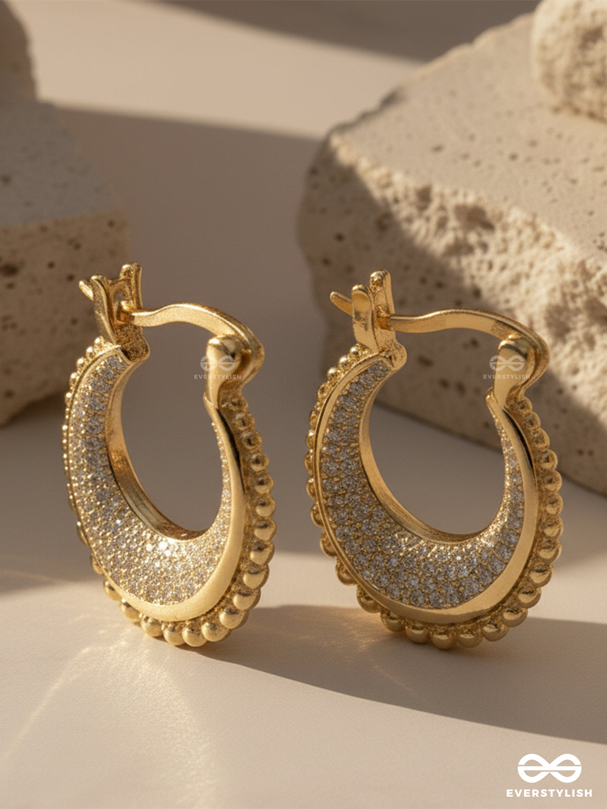 Opulent Curve - 18K Gold Plated Anti-Tarnish Earrings Inlaid With Cubic Zirconia Stones