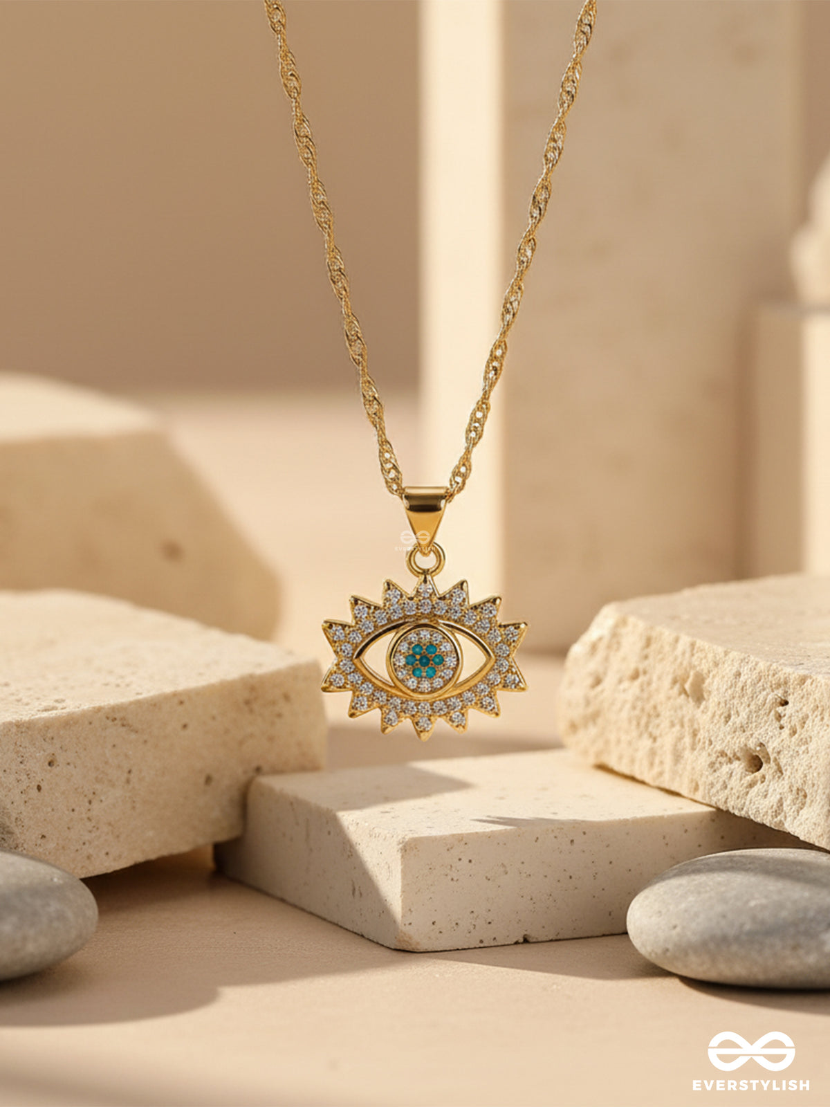 Vivid Allure - 18K Gold Plated Anti-Tarnish Evil Eye Necklace With Cubic Zicronia Stones