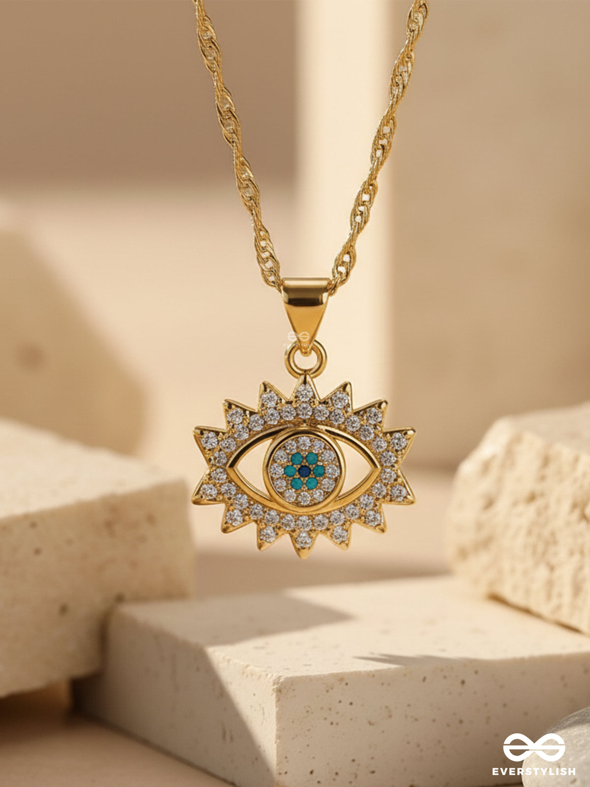 Vivid Allure - 18K Gold Plated Anti-Tarnish Evil Eye Necklace With Cubic Zicronia Stones