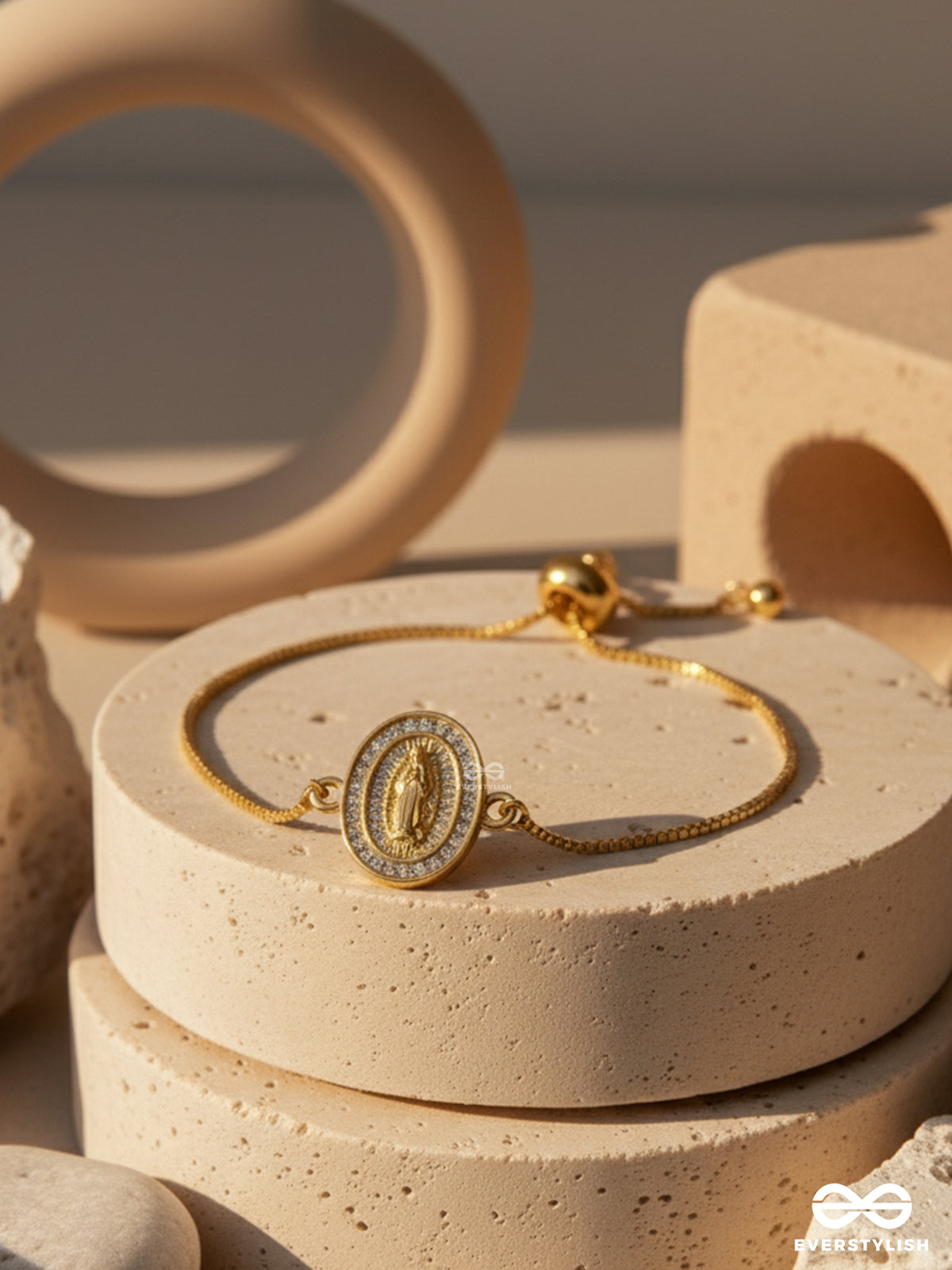 Holy Utopia - 18K Gold Plated Anti-Tarnish Bracelet With Cubic Zicronia Stones Engraved With Jesus Christ