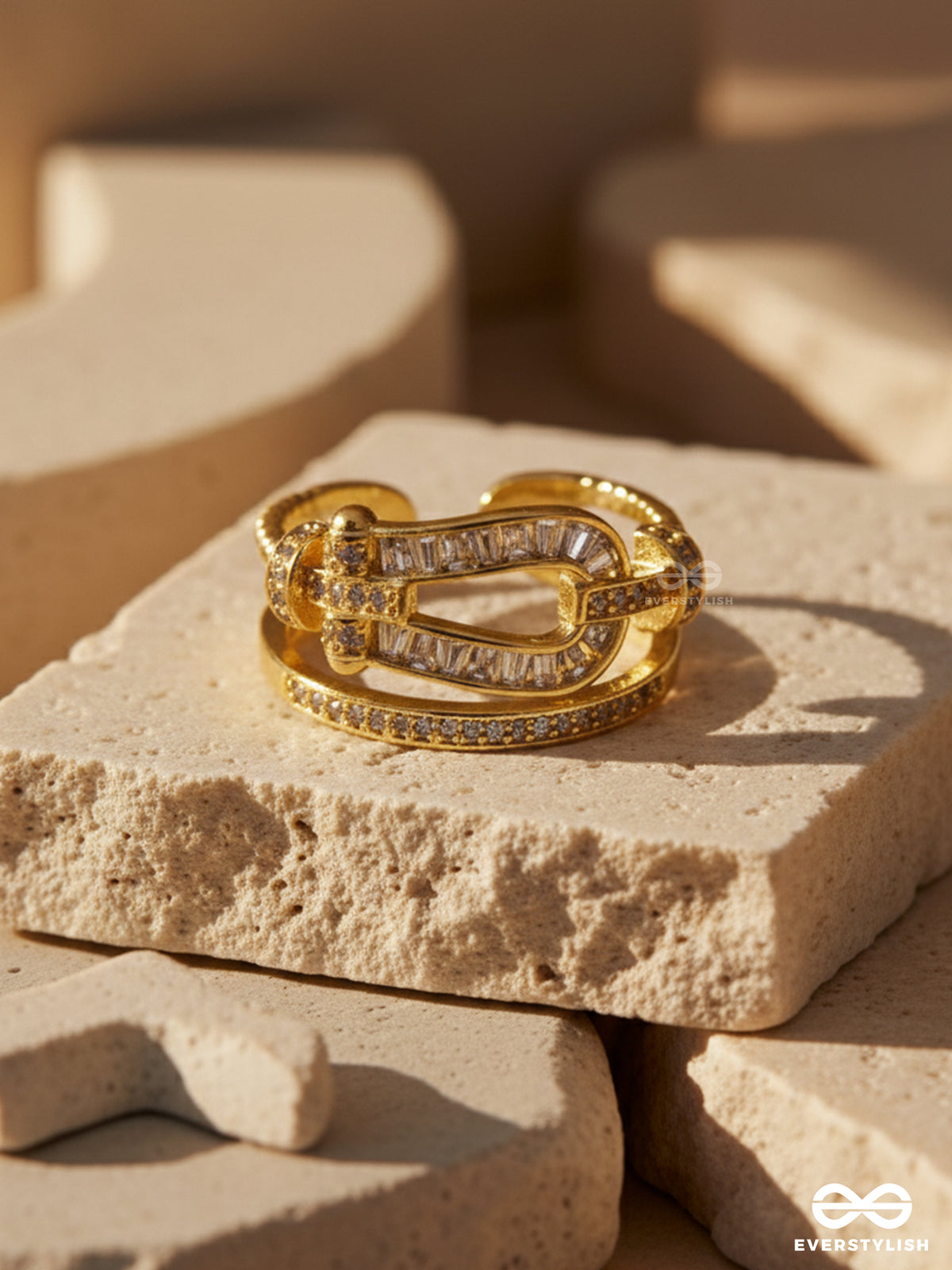 Linked Radiance - 18K Gold Plated Anti-Tarnish Interlocked Gold Ring With Cubic Zicronia Stones