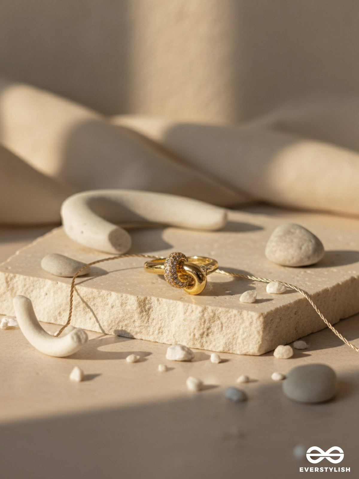 Twisted Dream - 18K Gold Plated Anti-Tarnish Intertwined Golden Luxury Ring Inlaid With Cubic Zicronia Stones
