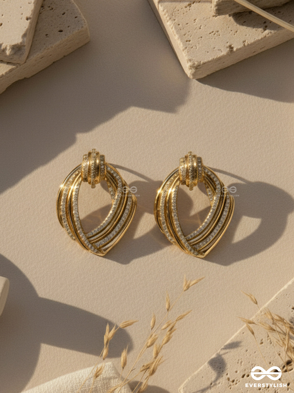 Golden Swirls - 18K Gold Plated Anti-Tarnish Textured Luxury Golden Earrings Inlaid With Cubic Zicronia Stones