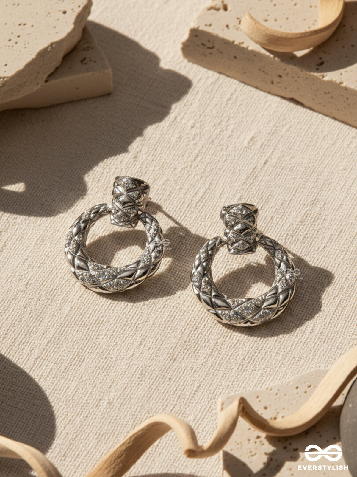 Twisted Glow- Silver-Plated Anti-Tarnish Embellished Round Earrings