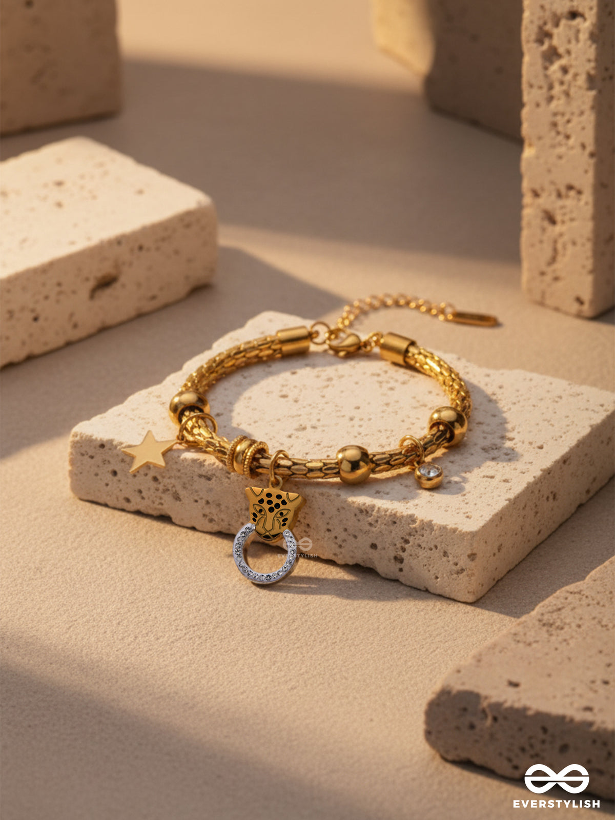 Panther Link - 18K Gold Plated Anti-Tarnish Statement Textured Luxury Charm Bracelet